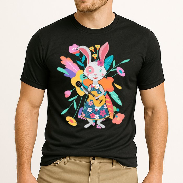 Cute Springtime Guitar Playing Bunny Rabbit Cooling Performance Crew T-Shirt