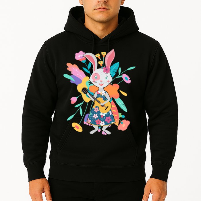 Cute Springtime Guitar Playing Bunny Rabbit Hoodie