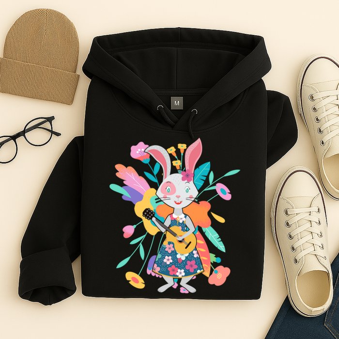 Cute Springtime Guitar Playing Bunny Rabbit Hoodie