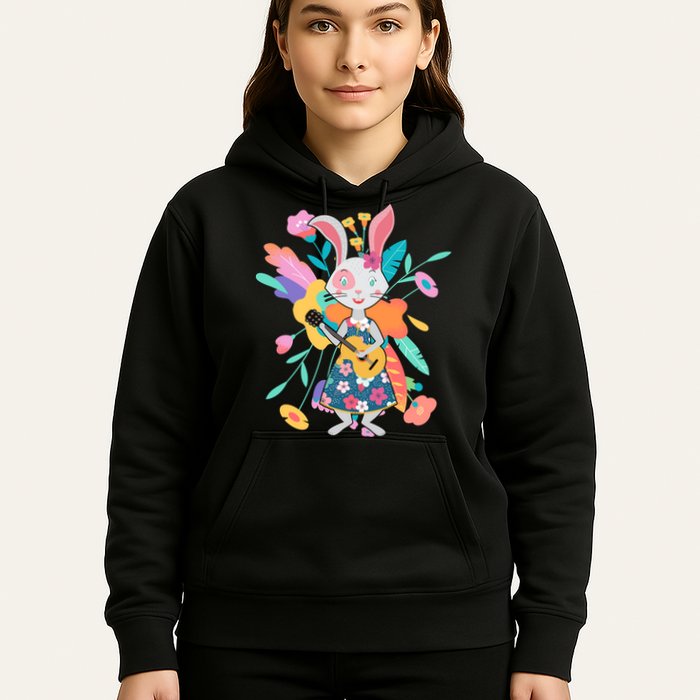 Cute Springtime Guitar Playing Bunny Rabbit Hoodie