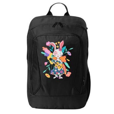 Cute Springtime Guitar Playing Bunny Rabbit City Backpack
