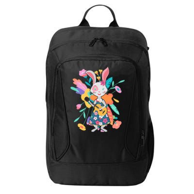 Cute Springtime Guitar Playing Bunny Rabbit City Backpack