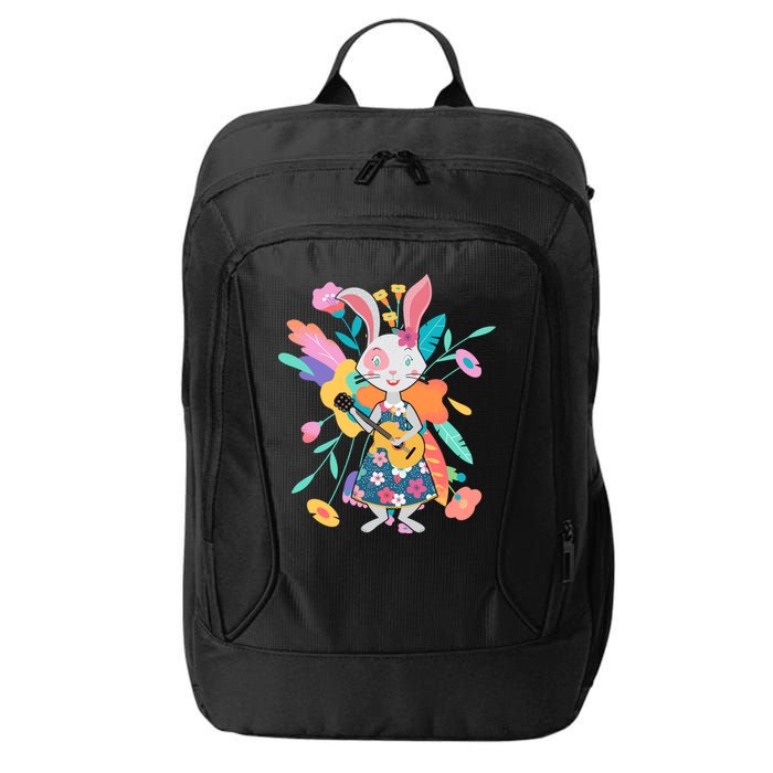 Cute Springtime Guitar Playing Bunny Rabbit City Backpack