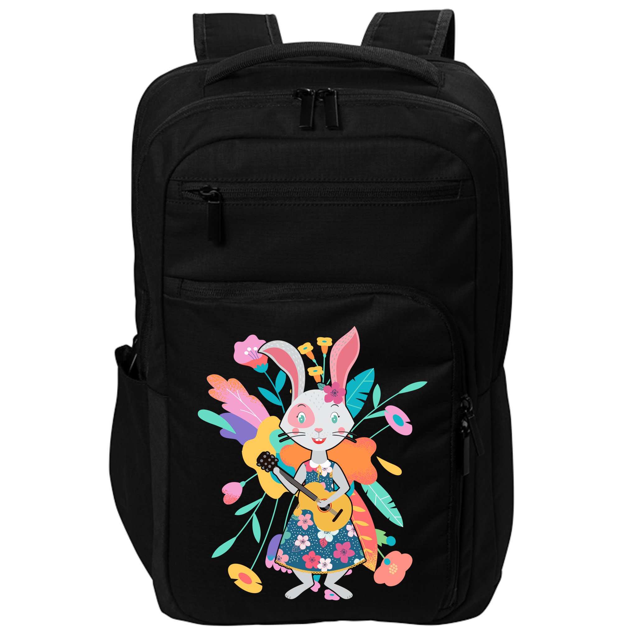 Cute Springtime Guitar Playing Bunny Rabbit Impact Tech Backpack