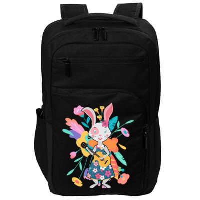 Cute Springtime Guitar Playing Bunny Rabbit Impact Tech Backpack