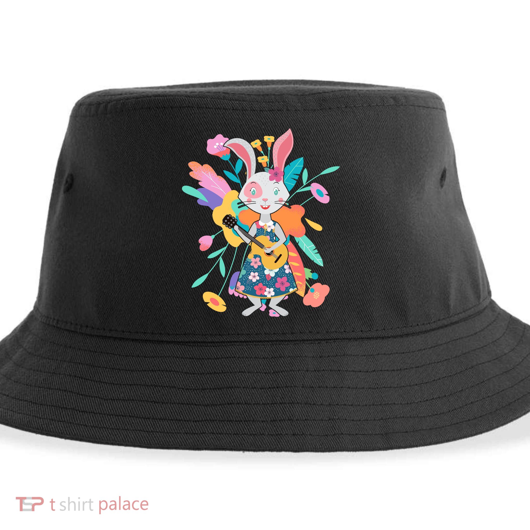 Cute Springtime Guitar Playing Bunny Rabbit Sustainable Bucket Hat