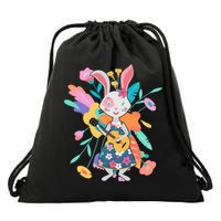 Cute Springtime Guitar Playing Bunny Rabbit Drawstring Bag