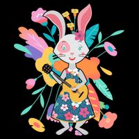 Cute Springtime Guitar Playing Bunny Rabbit Flatbill Hat