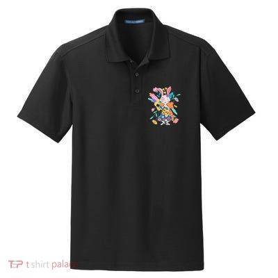 Cute Springtime Guitar Playing Bunny Rabbit Dry Zone Grid Polo