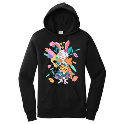 Cute Springtime Guitar Playing Bunny Rabbit Women's Pullover Hoodie