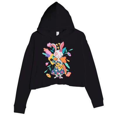 Cute Springtime Guitar Playing Bunny Rabbit Crop Fleece Hoodie