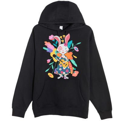 Cute Springtime Guitar Playing Bunny Rabbit Premium Pullover Hoodie