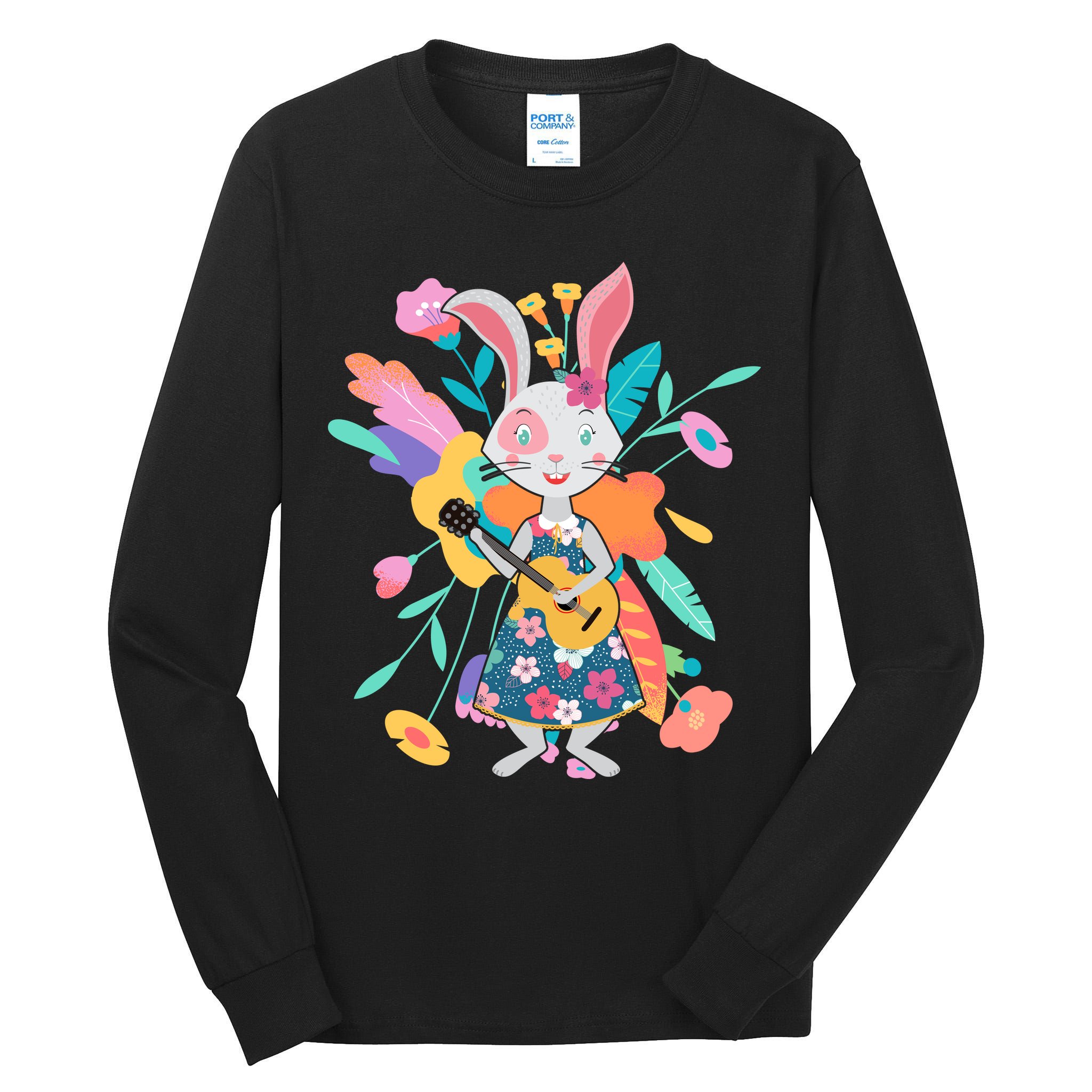 Cute Springtime Guitar Playing Bunny Rabbit Tall Long Sleeve T-Shirt