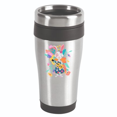 Cute Springtime Guitar Playing Bunny Rabbit 16oz Travel Tumbler