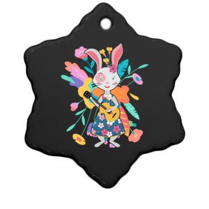 Cute Springtime Guitar Playing Bunny Rabbit Ceramic Star Ornament