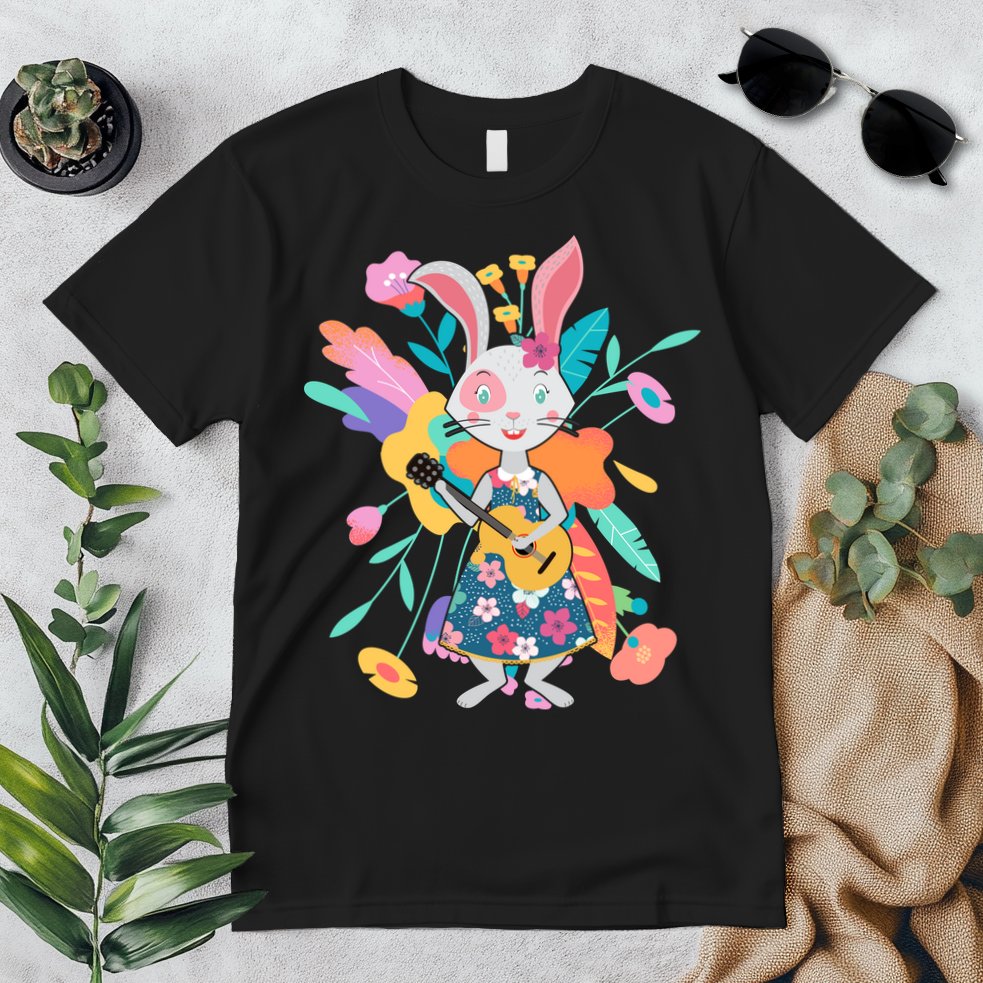 Cute Springtime Guitar Playing Bunny Rabbit Premium T-Shirt