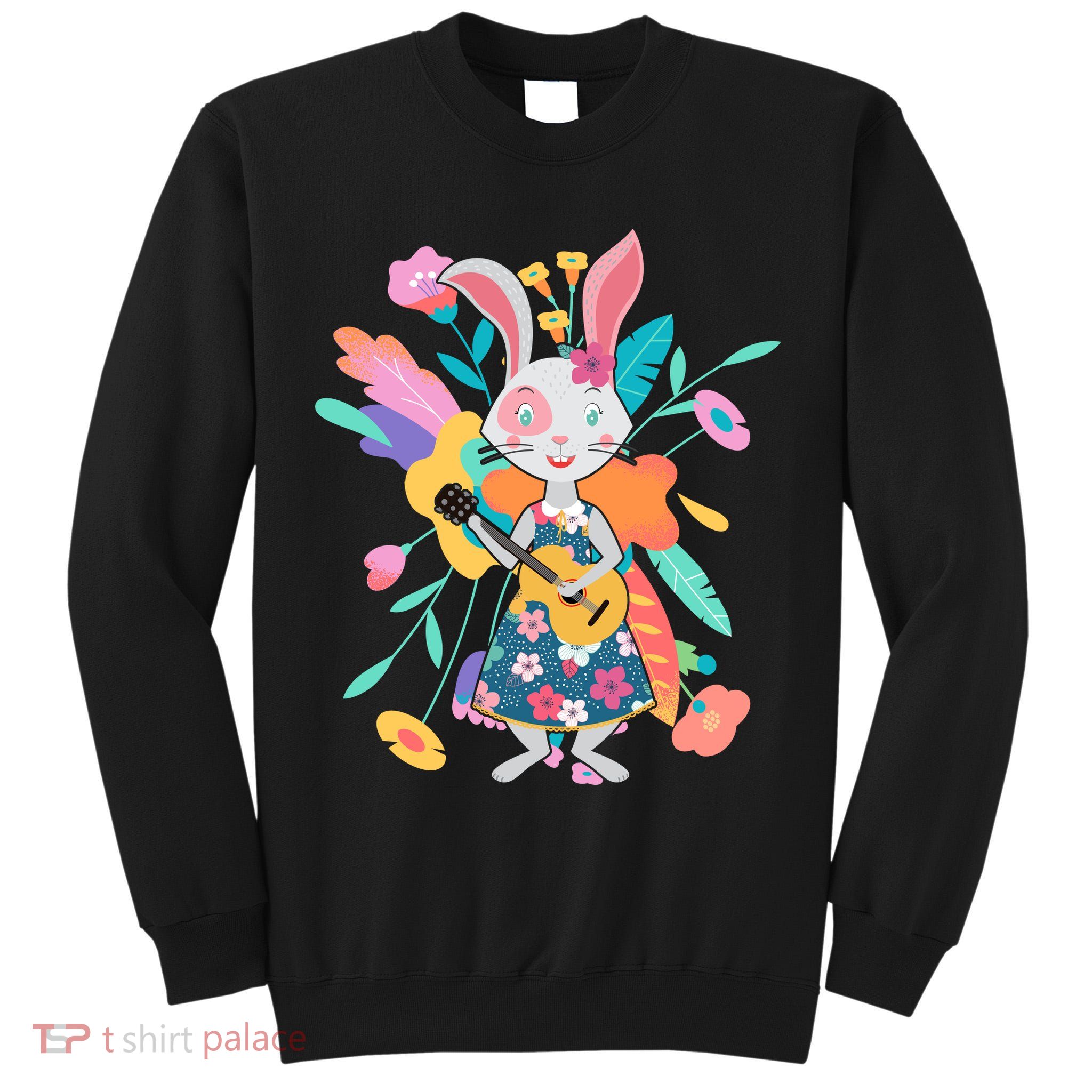 Cute Springtime Guitar Playing Bunny Rabbit Tall Sweatshirt