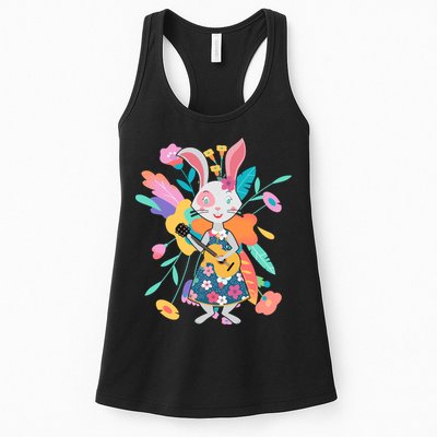 Cute Springtime Guitar Playing Bunny Rabbit Womens Tank Top