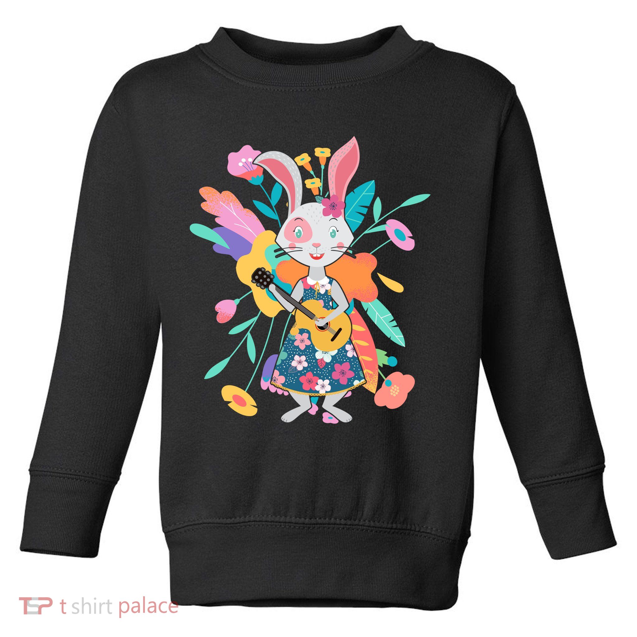 Cute Springtime Guitar Playing Bunny Rabbit Toddler Sweatshirt
