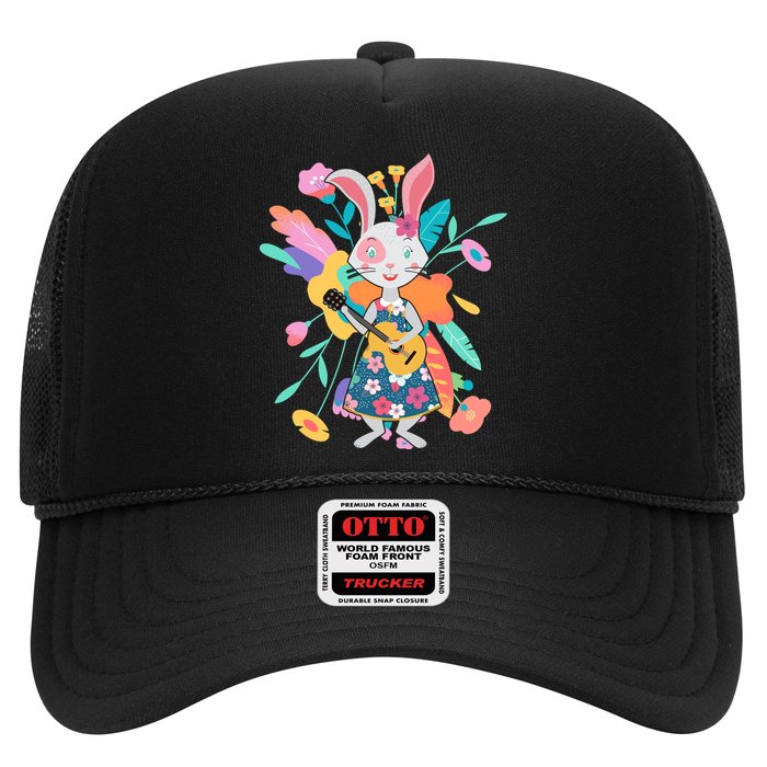 Cute Springtime Guitar Playing Bunny Rabbit Trucker Hat
