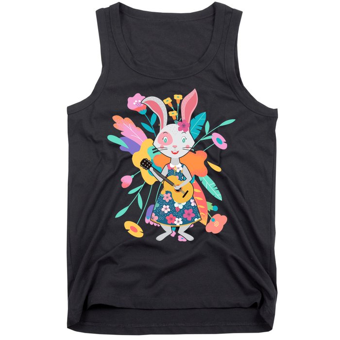 Cute Springtime Guitar Playing Bunny Rabbit Tank Top