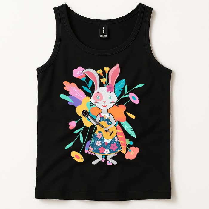 Cute Springtime Guitar Playing Bunny Rabbit Tank Top