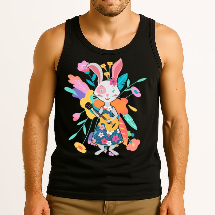 Cute Springtime Guitar Playing Bunny Rabbit Tank Top