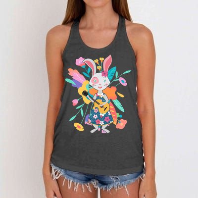 Cute Springtime Guitar Playing Bunny Rabbit Women's Knotted Racerback Tank