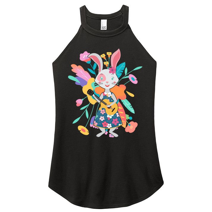 Cute Springtime Guitar Playing Bunny Rabbit Women's Perfect Tri Rocker Tank