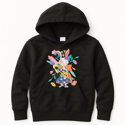 Cute Springtime Guitar Playing Bunny Rabbit Kids Hoodie