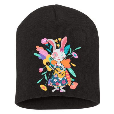 Cute Springtime Guitar Playing Bunny Rabbit Short Acrylic Beanie