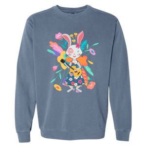 Cute Springtime Guitar Playing Bunny Rabbit Garment-Dyed Sweatshirt