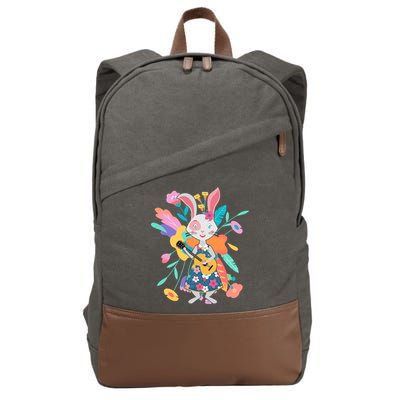 Cute Springtime Guitar Playing Bunny Rabbit Cotton Canvas Backpack