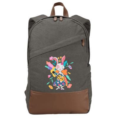 Cute Springtime Guitar Playing Bunny Rabbit Cotton Canvas Backpack