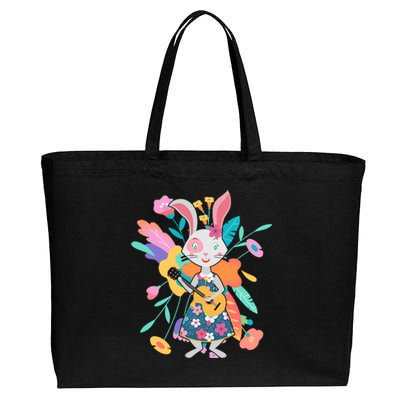 Cute Springtime Guitar Playing Bunny Rabbit Cotton Canvas Jumbo Tote