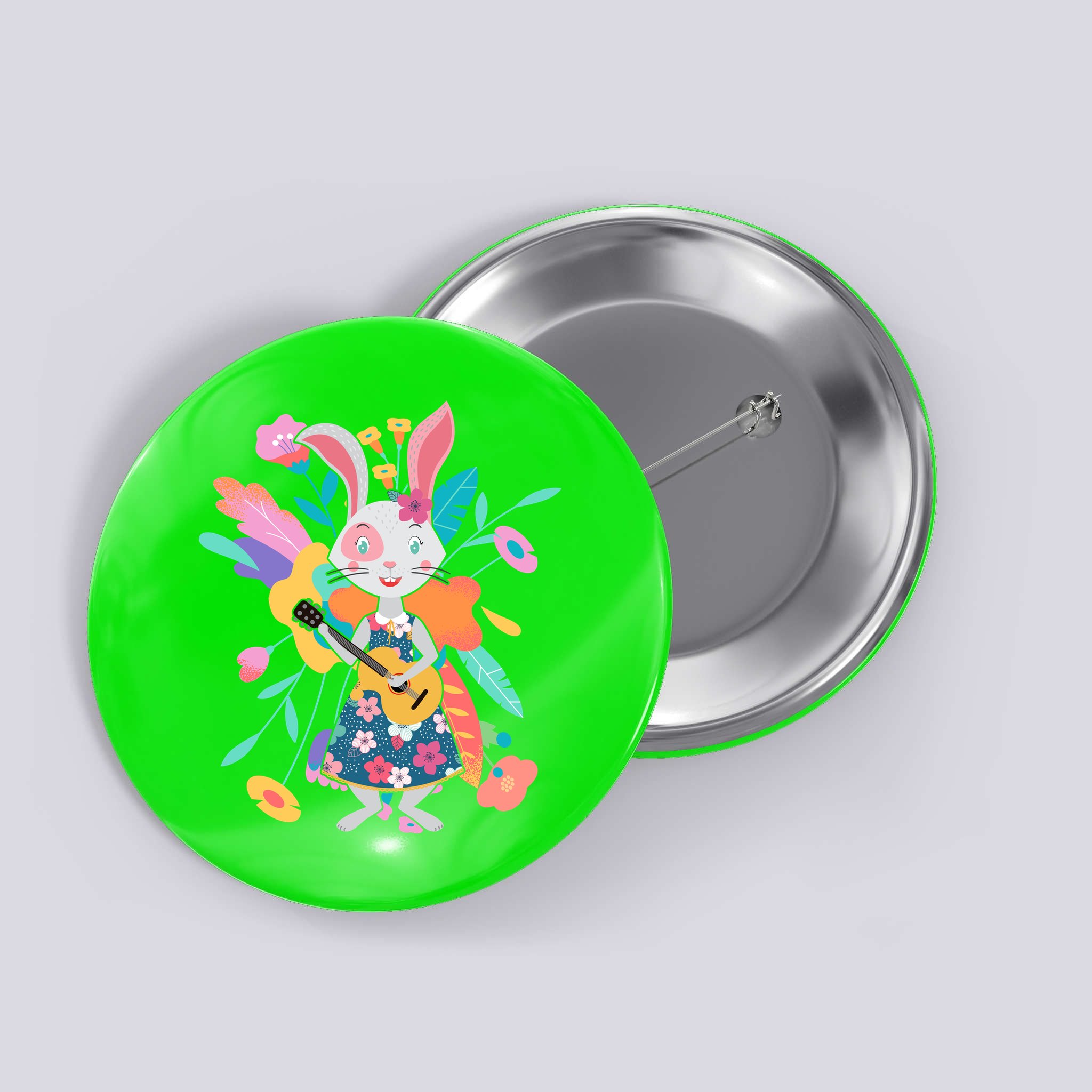 Cute Springtime Guitar Playing Bunny Rabbit Button