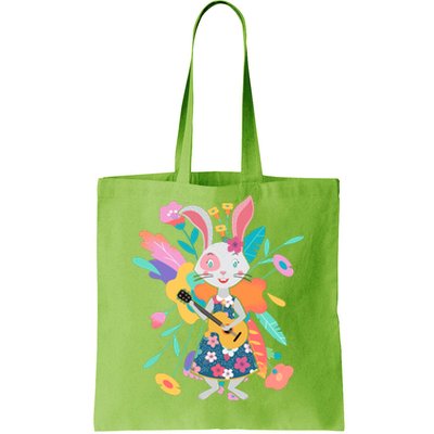 Cute Springtime Guitar Playing Bunny Rabbit Tote Bag