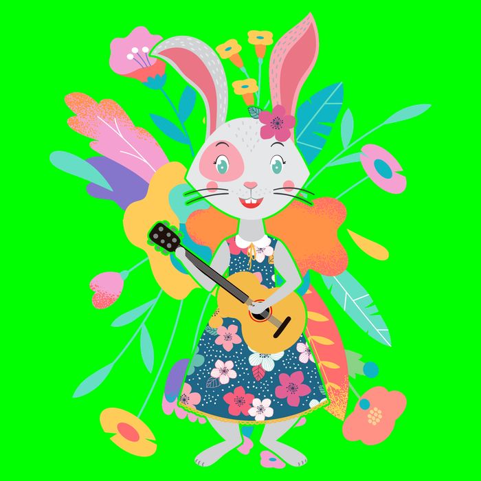 Cute Springtime Guitar Playing Bunny Rabbit Magnet