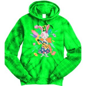 Cute Springtime Guitar Playing Bunny Rabbit Tie Dye Hoodie