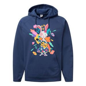 Cute Springtime Guitar Playing Bunny Rabbit Performance Fleece Hoodie