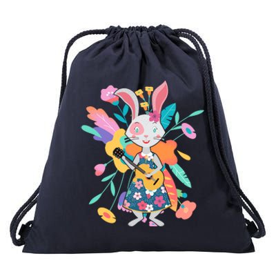 Cute Springtime Guitar Playing Bunny Rabbit Drawstring Bag