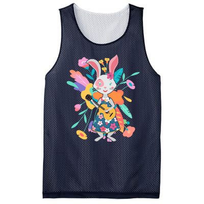 Cute Springtime Guitar Playing Bunny Rabbit Mesh Reversible Basketball Jersey Tank