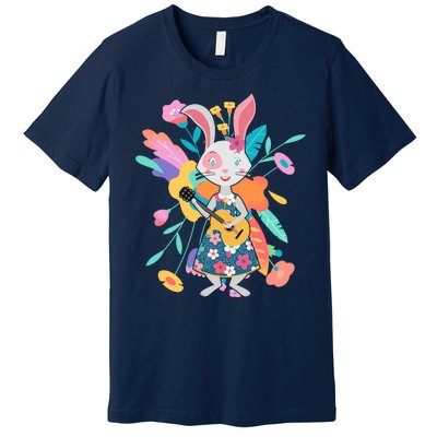 Cute Springtime Guitar Playing Bunny Rabbit Premium T-Shirt