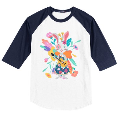 Cute Springtime Guitar Playing Bunny Rabbit Baseball Sleeve Shirt