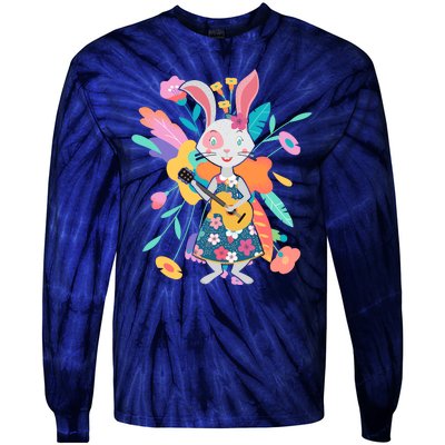 Cute Springtime Guitar Playing Bunny Rabbit Tie-Dye Long Sleeve Shirt