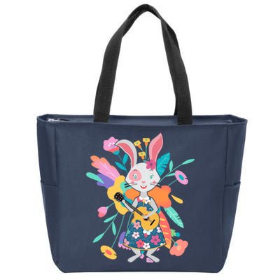 Cute Springtime Guitar Playing Bunny Rabbit Zip Tote Bag