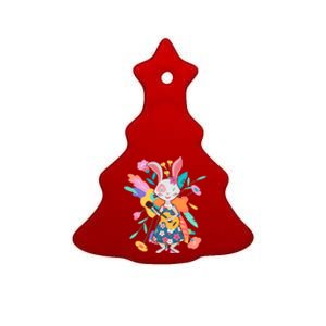 Cute Springtime Guitar Playing Bunny Rabbit Ceramic Tree Ornament