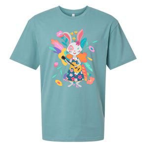 Cute Springtime Guitar Playing Bunny Rabbit Sueded Cloud Jersey T-Shirt