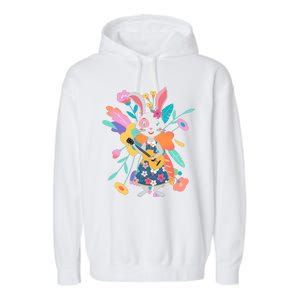 Cute Springtime Guitar Playing Bunny Rabbit Garment-Dyed Fleece Hoodie