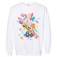 Cute Springtime Guitar Playing Bunny Rabbit Garment-Dyed Sweatshirt
